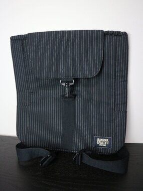 Jean Paul Gaultier Parfums Pinstripe Backpack Navy Blue Nylon Logo Bag